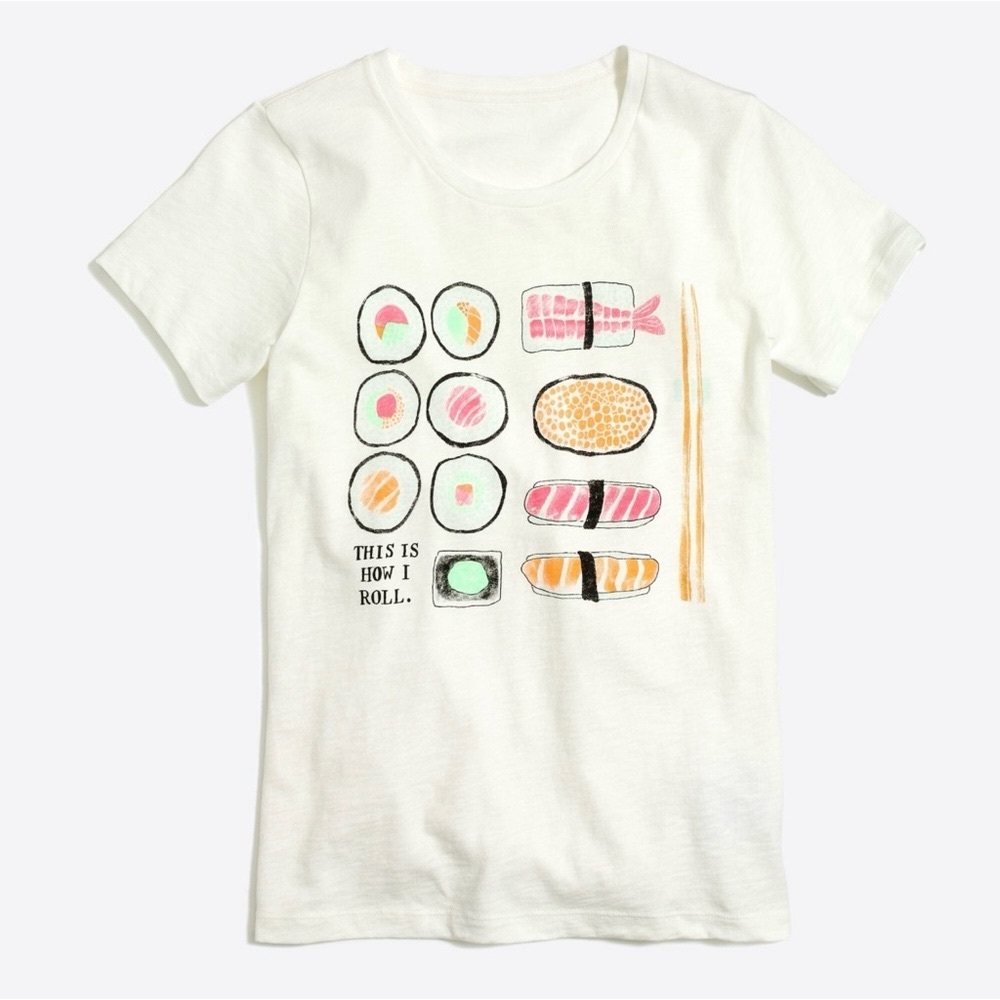 J.Crew Factory Light Cream White Sushi Collector Tee T-Shirt Cotton Top XXS